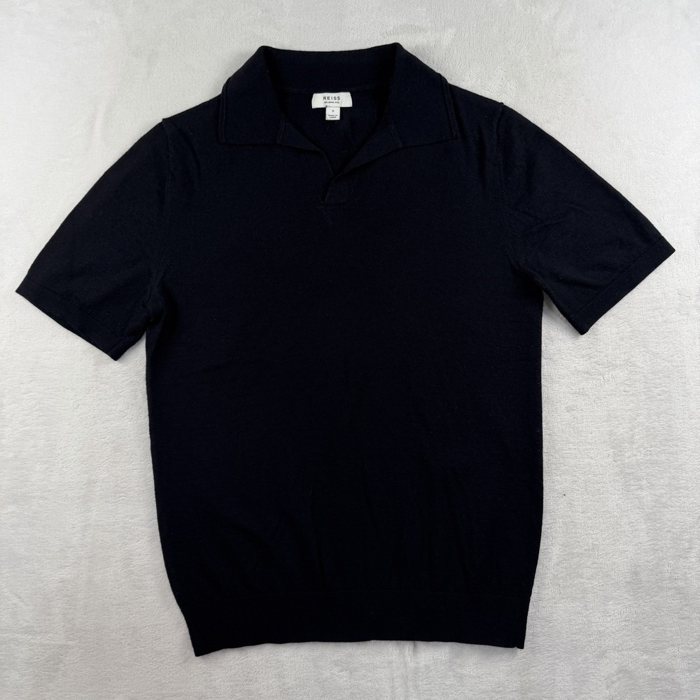 Reiss Polo Sweater Shirt Mens S Navy Knit 100% Merino Wool Preppy Old Money